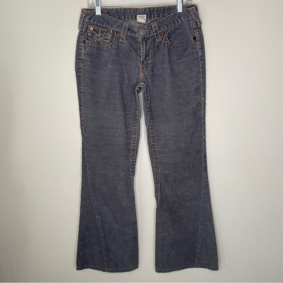 Vintage True Religion Joey Twisted Hem Flare USA Made Gray Corduroy Jeans 31 - Picture 1 of 16